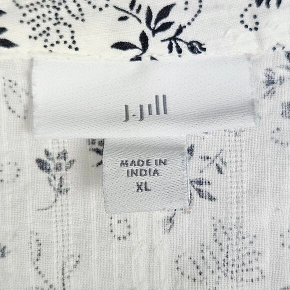J.Jill Pintuck Blouse White Floral Cotton Top 3/4 Sleeve Boho Cottagecore SZ XL - Picture 7 of 11
